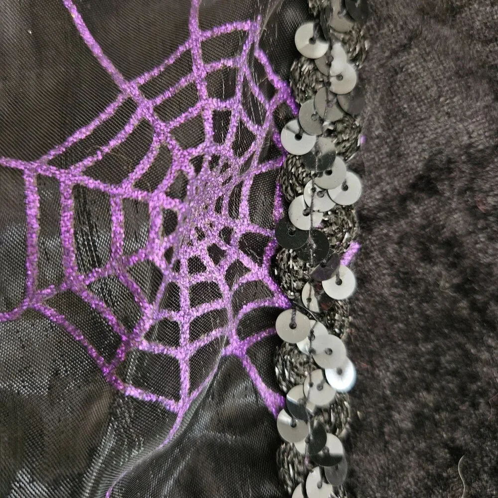 Wicked Bat Girl Halloween Dress Girls Medium Black Velvet Purple Spider Web Mesh